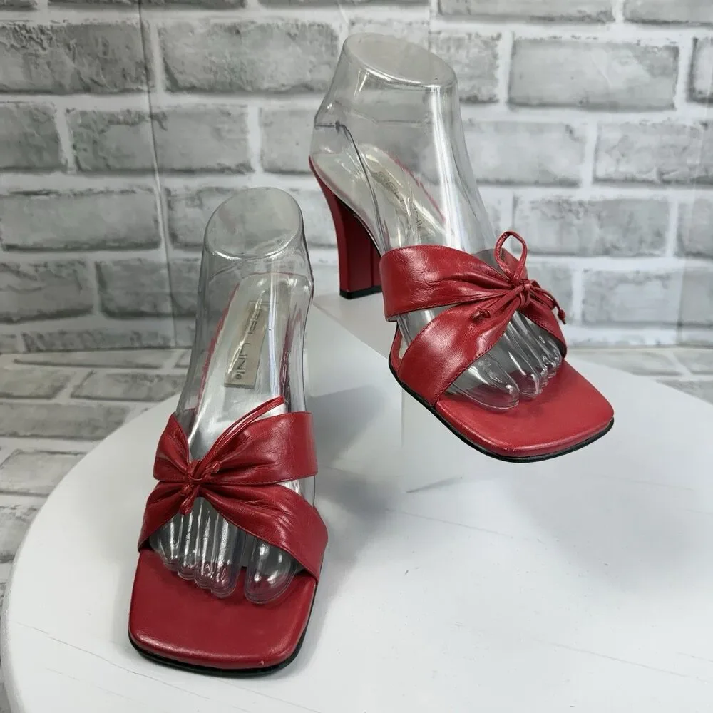 Bellini Heat Vintage Women’s Size 10 Red Leather Block Heel Bow Sexy Pump Sandal